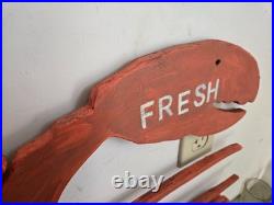 Vintage Wooden Lobster Advertising Sign 34 X 17 New England/Cape Cod