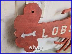 Vintage Wooden Lobster Advertising Sign 34 X 17 New England/Cape Cod