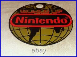 Vintage World Of Nintendo Original Nes 11 3/4 Porcelain Metal Mario System Sign
