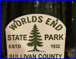 Vintage World's End State Park Porcelain Sign Forksville Pennsylvania Sullivan