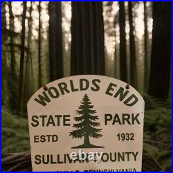 Vintage World's End State Park Porcelain Sign Forksville Pennsylvania Sullivan