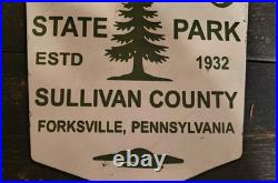Vintage World's End State Park Porcelain Sign Forksville Pennsylvania Sullivan