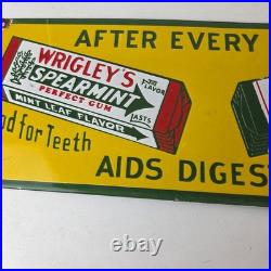 Vintage Wrigley Chewing Gum Sign Porcelain Spearmint Advertising Gas Pump Sign Vintage Wrigley Chewing Gum Sign Porcelain Spearmint Advertising Gas Pump Sign