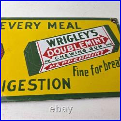 Vintage Wrigley Chewing Gum Sign Porcelain Spearmint Advertising Gas Pump Sign