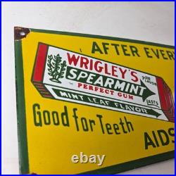 Vintage Wrigley Chewing Gum Sign Porcelain Spearmint Advertising Gas Pump Sign