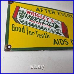 Vintage Wrigley Chewing Gum Sign Porcelain Spearmint Advertising Gas Pump Sign