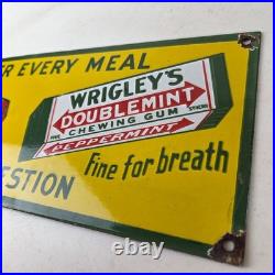 Vintage Wrigley Chewing Gum Sign Porcelain Spearmint Advertising Gas Pump Sign