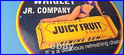 Vintage Wrigley Gum Porcelain Sign Juicy Fruit Gas Pump Plate Service Sign