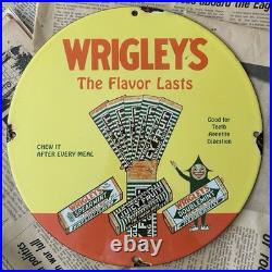Vintage Wrigley's Chewing Gum Three Flavors 12 Inch Porcelain Enamel Sign