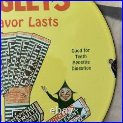 Vintage Wrigley's Chewing Gum Three Flavors 12 Inch Porcelain Enamel Sign