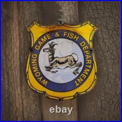 Vintage Wyoming Game Fish Department Porcelain Sign Wildlife National Park USFS