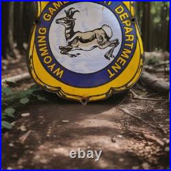 Vintage Wyoming Game Fish Department Porcelain Sign Wildlife National Park USFS