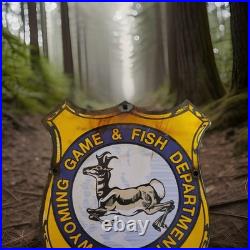 Vintage Wyoming Game Fish Department Porcelain Sign Wildlife National Park USFS