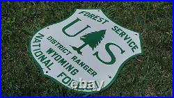 Vintage Wyoming Us National Forest Ranger Service Porcelain Sign Road Trail Rare