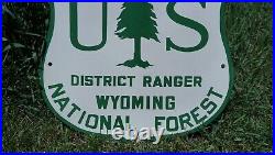 Vintage Wyoming Us National Forest Ranger Service Porcelain Sign Road Trail Rare