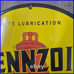 Vintage Yellow Pennzoil Old Us Gasoline Oil Gas Pump Enamel Porcelain Sign