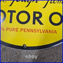 Vintage Yellow Pennzoil Old Us Gasoline Oil Gas Pump Enamel Porcelain Sign