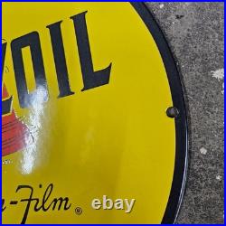 Vintage Yellow Pennzoil Old Us Gasoline Oil Gas Pump Enamel Porcelain Sign