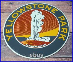 Vintage Yellowstone National Park Porcelain Gas Service Station Pump Plate Sign