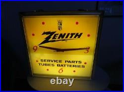 Vintage Zenith Clock Lighted Advertisement Service Parts Tubes Batteries 1950's