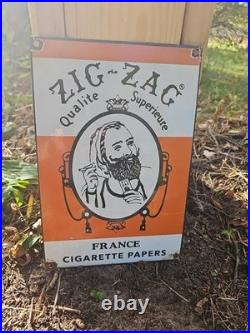 Vintage Zig Zag Porcelain Sign 1949 France Cigarette Smoking Tobacco Roll Papers