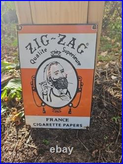 Vintage Zig Zag Porcelain Sign 1949 France Cigarette Smoking Tobacco Roll Papers