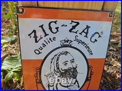 Vintage Zig Zag Porcelain Sign 1949 France Cigarette Smoking Tobacco Roll Papers