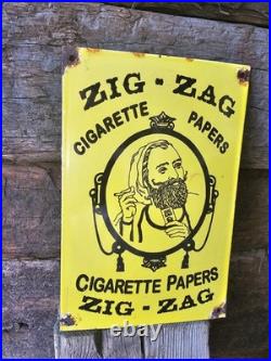 Vintage Zig Zag Porcelain Sign 1969 France Cigarette Smoking Tobacco Roll Papers
