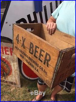Vintage early rare 4-X Beer New Orleans wood box Bottle crate sign bar Jax