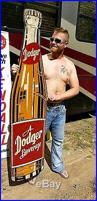 Vintage lg Rare Dicut Dodger Cola Beverage Soda Pop Metal Sign 65inX16 Iowa