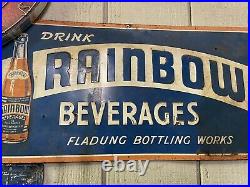 Vintage metal sign 1930s soda pop cola. Drink rainbow beverages fladung bottling