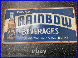 Vintage metal sign 1930s soda pop cola. Drink rainbow beverages fladung bottling