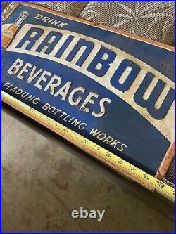 Vintage metal sign 1930s soda pop cola. Drink rainbow beverages fladung bottling