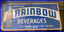 Vintage metal sign 1930s soda pop cola. Drink rainbow beverages fladung bottling