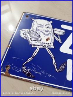 Vintage model Zephyr Flour Advertising Sign Steel plate Rusty Spot No Porcelain Vintage model Zephyr Flour Advertising Sign Steel plate Rusty Spot No Porcelain