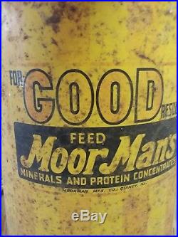 Vintage moormans chicken poultry feed farm advertising tin feeder sign