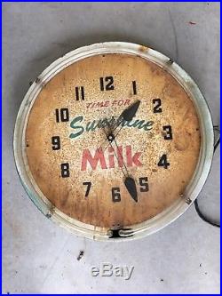 Vintage old antique Sunshine Milk neon clock Advertising sign gas station