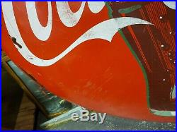 Vintage old antique coca cola bottle coke button round sign 48 inch red porcelai