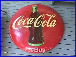 Vintage old antique coca cola coke button round sign 48 inch red A-M 2-53 rare