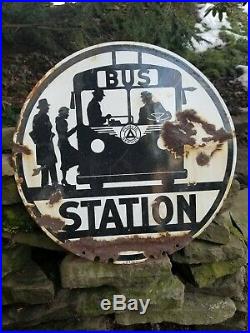 Vintage old porcelain original double sided bus stop station sign oil gas car