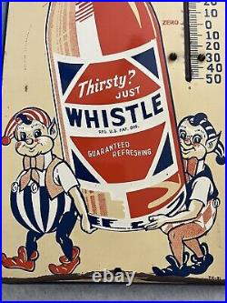 Vintage original advertising Whistle Pop soda metal signs with thermometer