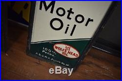 Vintage wolf's head sign Early Wood Framed rare 1930's Gas Station Oil Station