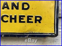 Vtg 1937 Hires Root Beer Sign Embossed Tin 27.5x 9.75 Rare Early Soda Pop Ad