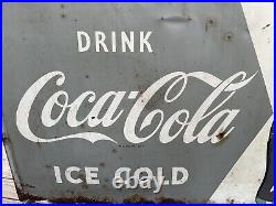 Vtg 1950's Drink Coca Cola Ice Cold Metal Advertising Store Sign Bottle Soda Pop