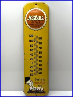 Vtg 1950s 60s Nesbitt's Orange Soda Pop Advertising Thermometer Metal Sign 27