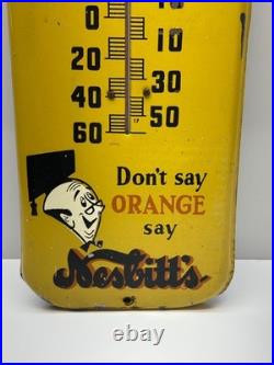 Vtg 1950s 60s Nesbitt's Orange Soda Pop Advertising Thermometer Metal Sign 27