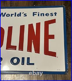 Vtg 1968 Valvoline Motor Oil Embossed Metal Sign 36 x 18 Gas & Oil Station