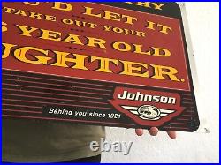 Vtg 1990s Johnson Outboard Motors Tin Sign Gas Oil Father Daughter Fishing Boat