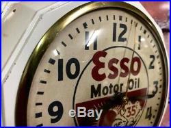 Vtg Antique Ingraham Esso Oil Advertising Old Gas Station Garage Wall Clock Sign
