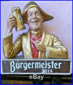 Vtg BURGERMEISTER bust/statue beer man promo/advertising sign san francisco